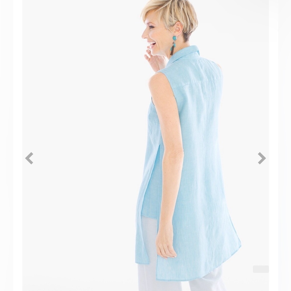 CHICOS Sleeveless Aquatint Linen Tunic Side Slit Top Shirt Size 0/ Small